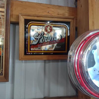 TWO STROH'S MIRRORED BEER SIGNS