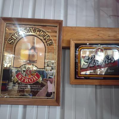 TWO STROH'S MIRRORED BEER SIGNS