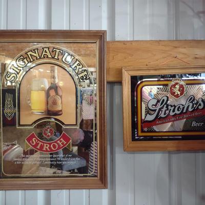 TWO STROH'S MIRRORED BEER SIGNS