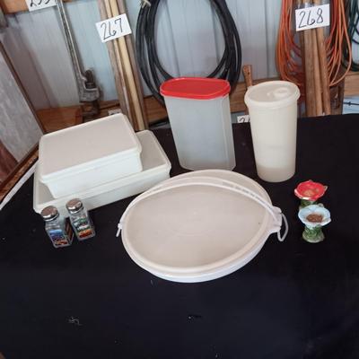TUPPERWARE CONTAINERS AND 2 SETS OF SHAKERS