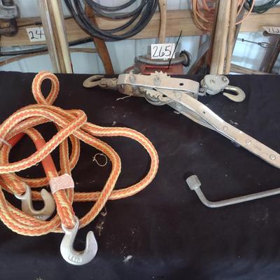 TOW ROPE, COME-ALONG AND A TIRE IRON