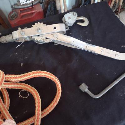 TOW ROPE, COME-ALONG AND A TIRE IRON
