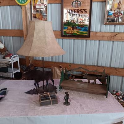 STEEL MOOSE BASE LAMP AND A MOOSE WALL SHELF