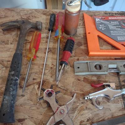 HANDY TOOLS, SQUARE, SOCKET SET, LEVEL AND MORE
