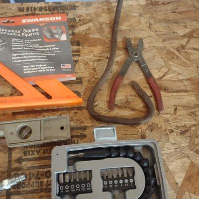 HANDY TOOLS, SQUARE, SOCKET SET, LEVEL AND MORE