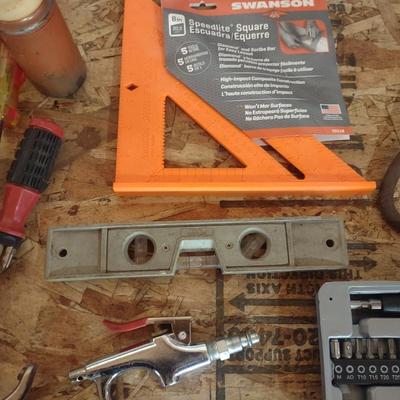 HANDY TOOLS, SQUARE, SOCKET SET, LEVEL AND MORE