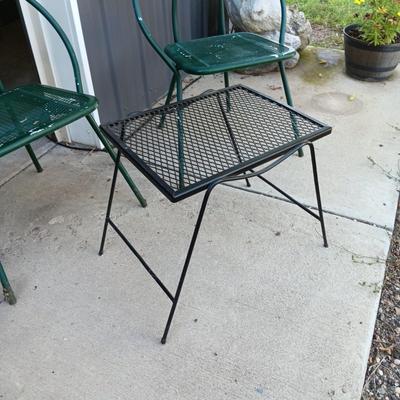 2 FOLDING METAL MESH CHAIRS AND A METAL TABLE