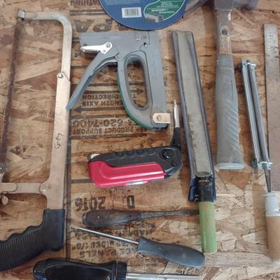 HAND SAW W/ REPLACEMENT BLADES, STAPLE GUN, FILE AND MORE