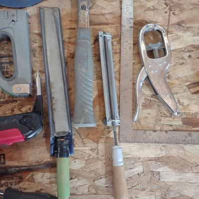 HAND SAW W/ REPLACEMENT BLADES, STAPLE GUN, FILE AND MORE