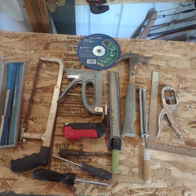 HAND SAW W/ REPLACEMENT BLADES, STAPLE GUN, FILE AND MORE
