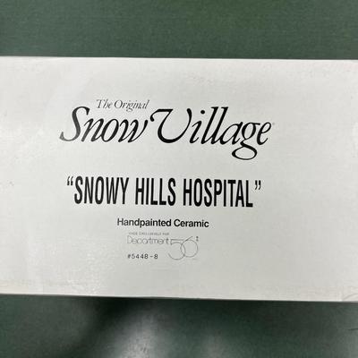 Sale Photo Thumbnail #480: Dept 56 Snow Village Snowy Hills Hospital  #54488-8.  Includes Box, Styrofoam packer, and light cord.  No Chips  Retired in 1996
