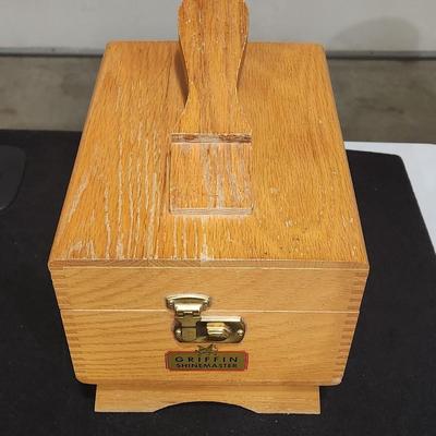 Sale Photo Thumbnail #246: Griffin Shine Master Wooden  Shoe Shine Box Vintage. 
Includes shoe cleaning brushes and cleaner.