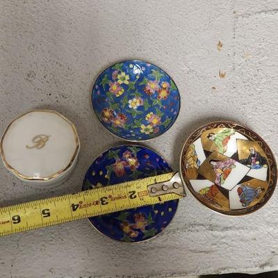 Sale Photo Thumbnail #339: Wedgewood 1973 Mother's Day, small ginger jar is cracked but repaired, that guilded plate is really neat and a pair of Limoges trinkets.