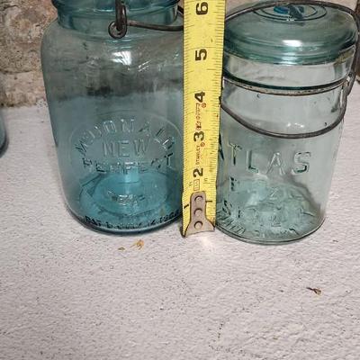 Sale Photo Thumbnail #344: Neat group of old canning jars.