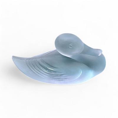 Sale Photo Thumbnail #503: Lalique Light Blue Frosted Crystal Duck Figurine.  Lalique is a renowned French Glass Designer and artist known for Art Nouveau pieces.
3.5" long