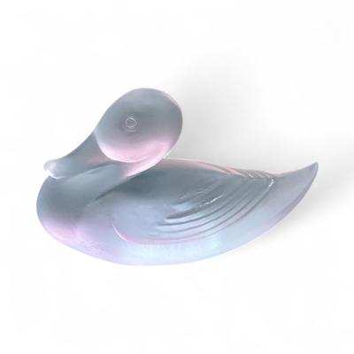 Sale Photo Thumbnail #504: Lalique Light Blue Frosted Crystal Duck Figurine.  Lalique is a renowned French Glass Designer and artist known for Art Nouveau pieces.
3.5" long