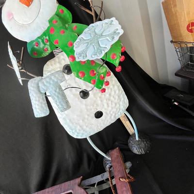 Lot 56 Metal Snow man & decorative sleigh.