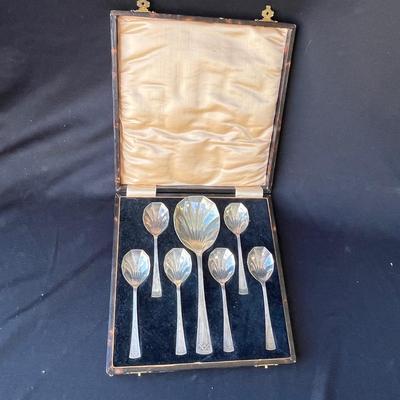 Lot 66 Silver plate Ice Cream spoons in case