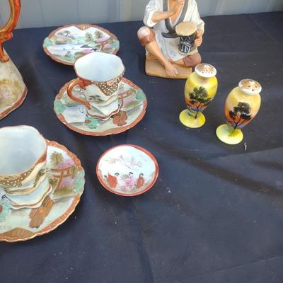 ASIAN THEMED TEA SET & FIGURES