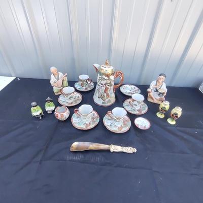ASIAN THEMED TEA SET & FIGURES