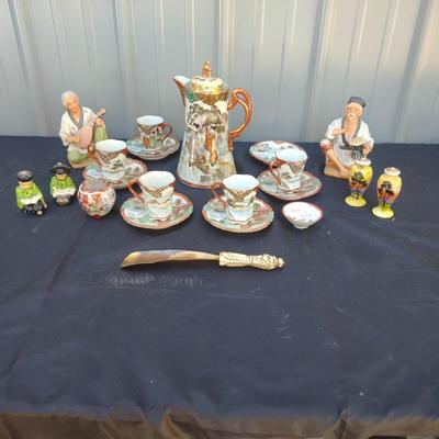 ASIAN THEMED TEA SET & FIGURES