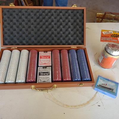POKER CHIPS AND CARDS IN A CARRY CASE PLUS DUFF BEER THE SIMPSON PLAYING CARD