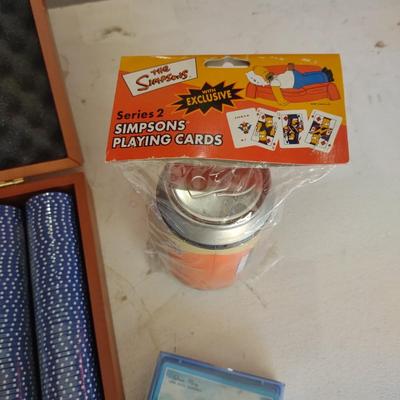 POKER CHIPS AND CARDS IN A CARRY CASE PLUS DUFF BEER THE SIMPSON PLAYING CARD
