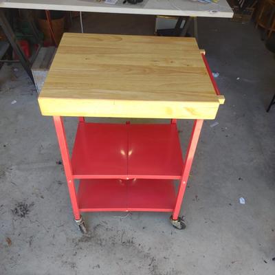 FOLDING BUTCHER BLOCK CART ON WHEELS
