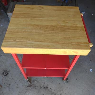 FOLDING BUTCHER BLOCK CART ON WHEELS