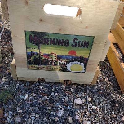 TWO WOODEN CRATES & A METAL BUCKET