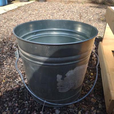 TWO WOODEN CRATES & A METAL BUCKET