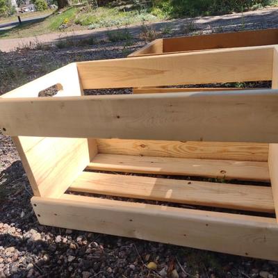 TWO WOODEN CRATES & A METAL BUCKET