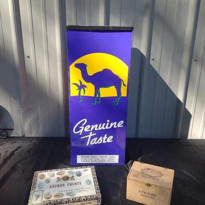 TALL CAMEL ASHTRAY AND 2 CIGAR BOXES