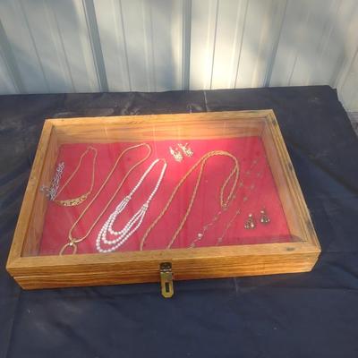 DISPLAY CASE W COSTUME JEWELRY