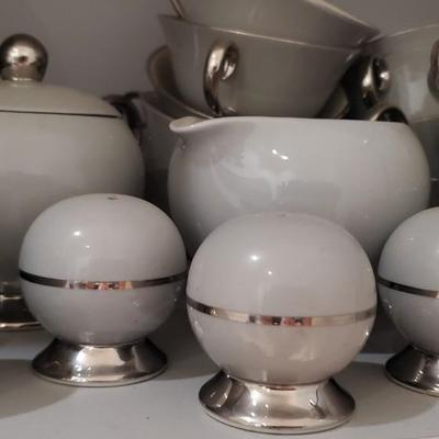Vintage China set w/ blue accent, all on shelf