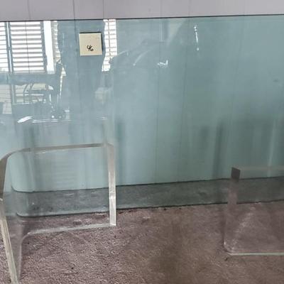 MCM heavy glass coffee table w/ Lucite stands