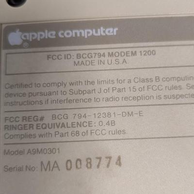Apple Computer Model # M0001 - Modem Model # A9M0301 BCG794 Modem 1200