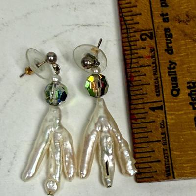 Sale Photo Thumbnail #287: In fair to good condition. One middle toe of one of the earrings is showing under the pearl like covering.