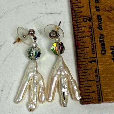 Sale Photo Thumbnail #288: In fair to good condition. One middle toe of one of the earrings is showing under the pearl like covering.
