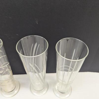 Sale Photo Thumbnail #1053: Vintage Set Of 4 Pilsner Footed Etched Glasses