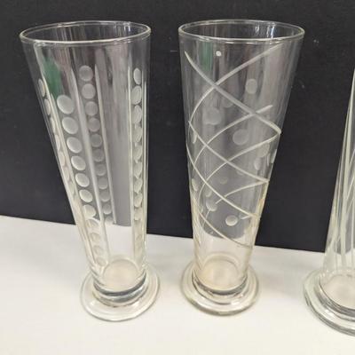 Sale Photo Thumbnail #1051: Vintage Set Of 4 Pilsner Footed Etched Glasses