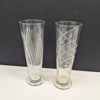 Sale Photo Thumbnail #1045: Vintage Set Of 4 Pilsner Footed Etched Glasses