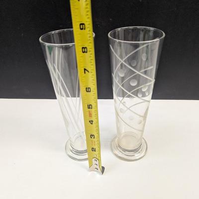 Sale Photo Thumbnail #1048: Vintage Set Of 4 Pilsner Footed Etched Glasses