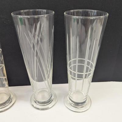 Sale Photo Thumbnail #1052: Vintage Set Of 4 Pilsner Footed Etched Glasses