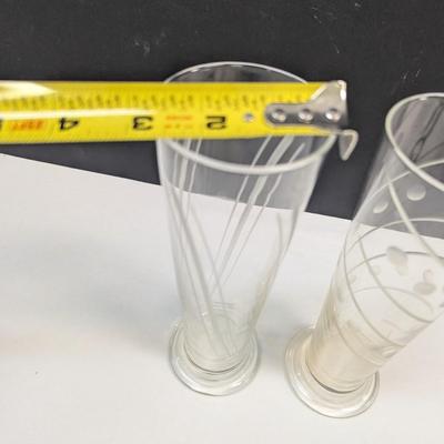 Sale Photo Thumbnail #1049: Vintage Set Of 4 Pilsner Footed Etched Glasses