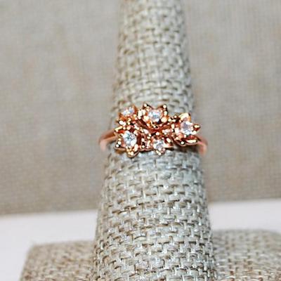 Size 7 Marked .925 ROSE GOLD Petals Bouquet Ring and 5 Clear Stones on a Silver Filled Rose Gold Band (2.7g)