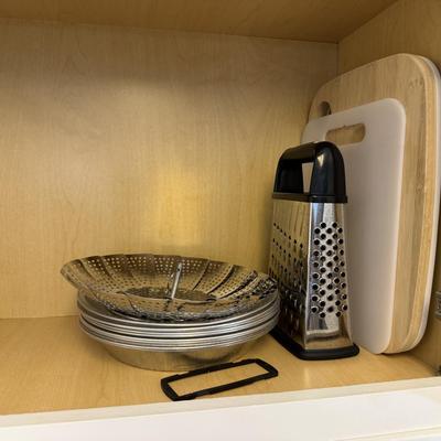 Sale Photo Thumbnail #191: Little bit of everything, cups, dishes utensils, cutting boards, cooking sheets