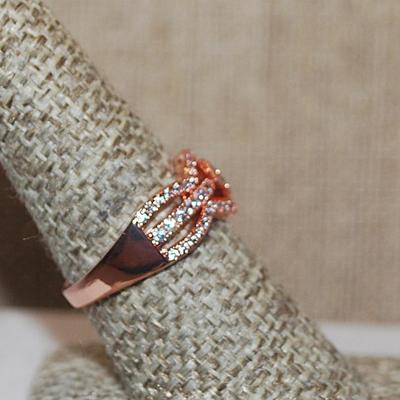 Size 8½ Rose Gold "Diamond Setting" Ring for the Main Stone and 3 Rows of Clear Stones on a ROSE GOLD Band (3.4g)