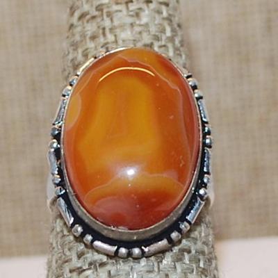 Size 8½ Marked .925 Large Oval CARMEL Colored CABOCHON Gemstone Ring on a Silver-Plated Band (10g)