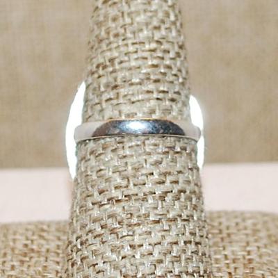 Size 8½ Oval BLUES & BROWNS Colored AGATE Gemstone Ring with a Full Rope Surround on a Silver Tone Band (8.8g)